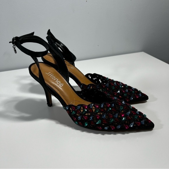 J. Renee Kamilo Black Satin Rhinestone Pumps Pointy Toe Memory Foam Insole 8M - Picture 5 of 13